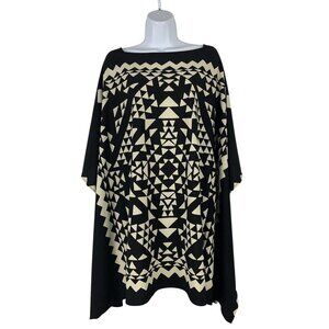 S.Line Geometric Black & Cream Asymmetrical Poncho Top / Wrap With Kaleidoscope